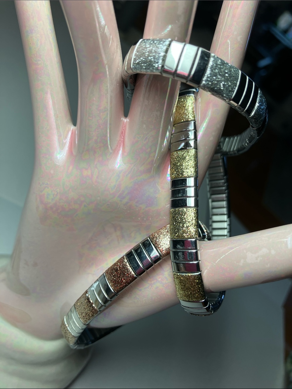 Set of 3 Beautiful Glitter Stretch Bracelets made by Steel By Design.
